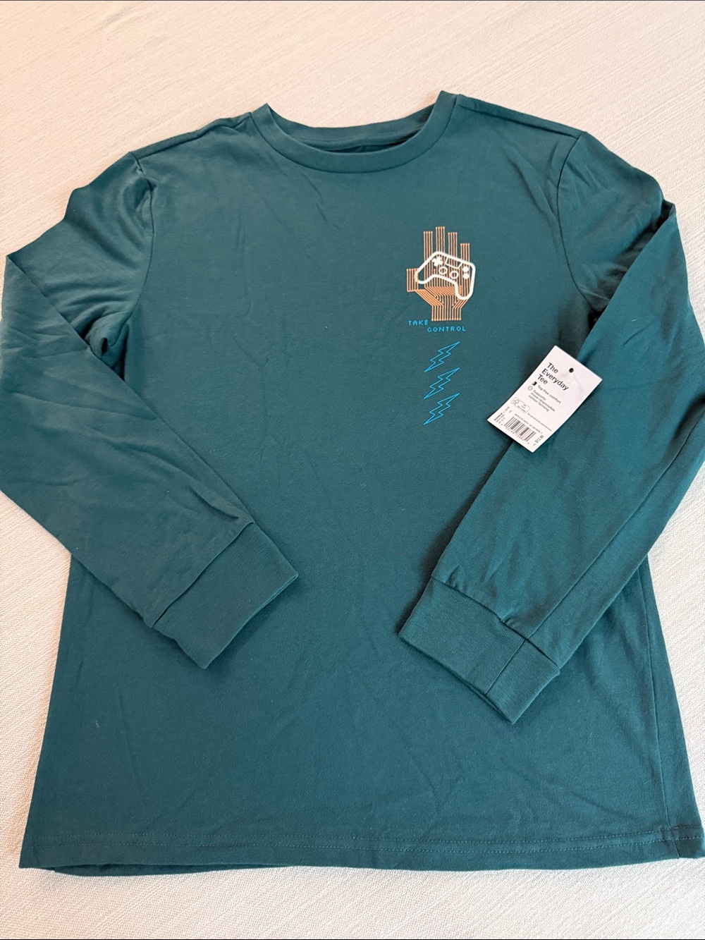 🆕Kohl's SONOMA Teal Long Sleeve Graphic Tee - Take Control Hand Design. L(14/16)